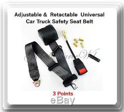 1 Kit Universal Strap Retractable & Adjustable Safety Seat Belt Black 3 Point