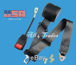 1 Kit of 3 Point Universal Strap Retractable & Adjustable Safety Seat Belt Black
