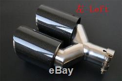1 Pair 63-89mm Glossy Carbon Fiber Dual Exhaust Pipe Tail Muffler Tip Left+Right