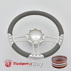 14 BILLET ALUMINUM 9 HOLE STEERING WHEEL KIT With HORN BUTTON & ADAPTER