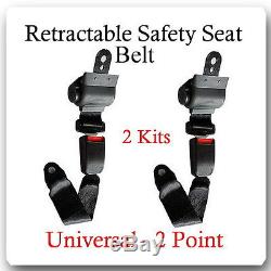 (2 Kits) Universal Strap Retractable Car Trucks Safety Seat Belt Black 2 Point