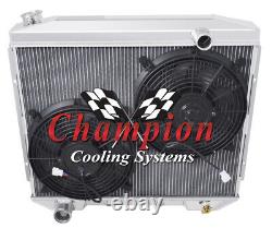 2 Row KR Champion Radiator, 2 12 Fans for 1957 1959 Ford Country Squire V8 Eng