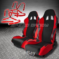 2 X Type-7 Black/red Fully Reclinable Racing Seats+sliders+4-point Camlock Belts
