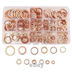 280pcs Assorted Solid Copper Crush Washers Seal Flat Ring Hydraulic Fittings Set