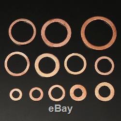 280pcs Assorted Solid Copper Crush Washers Seal Flat Ring Hydraulic Fittings Set