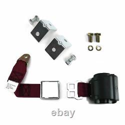 2pt Burgundy Retractable Airplane Buckle Lap Seat Belt with Anchor Hardware