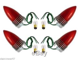 4- 1959 Cadillac 59 Caddy Taillight Brake Stop Lamp Red Lens Bulbs Assembly