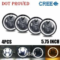 4PCS 5 3/4" 5.75" CREE Projector LED Headlights Sealed Beam Halo Ring Lamp Bulbs