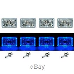 4X6 Blue LED Halo Angel Eye Halogen H4 Headlights Crystal Clear Headlamp Bulbs