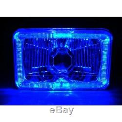 4X6 Blue LED Halo Angel Eye Halogen H4 Headlights Crystal Clear Headlamp Bulbs