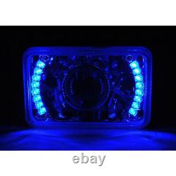 4X6 Blue LED Halo Projector Halogen Headlight Headlamp Bulbs Crystal Clear Set