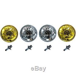 5-3/4 Halogen Crystal Clear Headlight Amber Yellow Glass Fog Light Bulbs Set