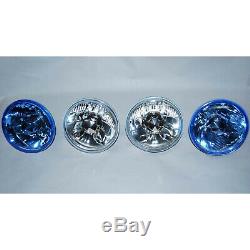 5-3/4 Halogen Diamond Crystal Clear Blue Headlight Headlamp 60/55W H4 Bulbs Set