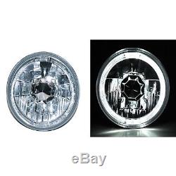 5-3/4 White LED Halo Halogen Light Bulb Headlight Angel Eye Crystal Clear Set