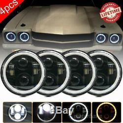 5.75 Black LED Headlights Hi/Lo Beam Halo Angle Eyes For Jeep