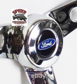 65-69 Ford steering wheel BLUE OVAL 13 1/2 CLASSIC CHROME