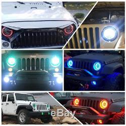 7 CREE LED Headlight RGB Angel Eye Light Bluetooth App For Jeep Wrangler Hummer