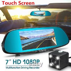 7'' inch 1080P Dual Lens Car Dash Cam DVR Rearview Mirror Video Camera Recorder