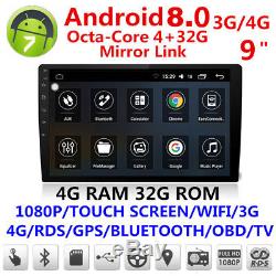 9INCH Android 8.0 Double 2Din Car Stereo DVD GPS Radio 4GB RAM 8-CORE TPMS WiFi
