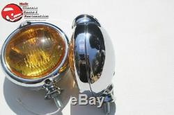 Amber 5 Custom Mounted Fog Lights Lamps w Crest Vintage Style Car Truck Hot Rod