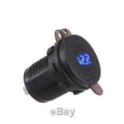 Car Motorcycle 12V 4.2A Dual USB Charger Socket Blue LED Light Voltage Voltmeter