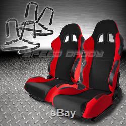 Driver+passenger T7 Black/red Reclinable Racing Seats+sliders+4-pt Camlock Belts