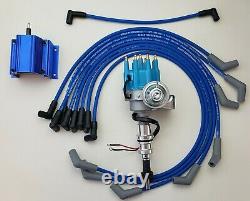 FORD 289 302 BLUE SMALL CAP HEI DISTRIBUTOR + 50K COIL + 8.5mm SPARK PLUG WIRES
