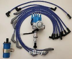 FORD 289 302 BLUE SMALL CAP HEI DISTRIBUTOR + COIL + 8.5mm SPARK PLUG WIRES