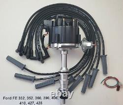 FORD FE 352 390 427 428 HEI DISTRIBUTOR +BLACK 8.5mm SPIRAL SPARK PLUG WIRES USA