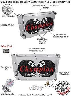 Ford Country Sedan/Squire Radiator, Aluminum 4 Row Champion, Shroud & Fans -MC381