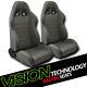 Jdm Sp Style Gray Pvc Leather Reclinable Racing Bucket Seats Withsliders Pair V10