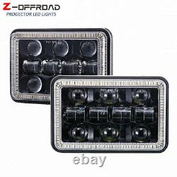 Pair 4x6 Truck LED Headlight DRL Sealed Beam with Halo Ring Turn Signal Light