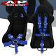 Pair Black Bucket Racing Sport Seats Jdm Red Accent + 2x 5pt Seatbelt Harness