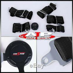 Pair Black Bucket Racing Sport Seats Jdm Red Accent + 2X 5Pt Seatbelt Harness