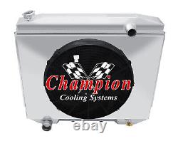 RR Champion 2 Row Radiator, 16 Fan, Shroud-1957-1959 Ford Country Squire V8 Eng