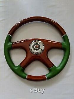 Raptor 15 Green Leather Wood Grain Steering Wheel