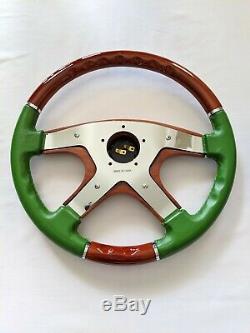Raptor 15 Green Leather Wood Grain Steering Wheel
