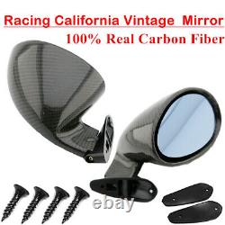 Real Carbon Fiber Side Wing Mirror Rear View for Hot Rod Vintage Car Modified 2x