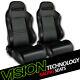 T-r Type Blk Stitch Pvc Leather Reclinable Racing Bucket Seats Withsliders L+r V10