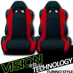 TS Sport Blk/Red Cloth Fabric Reclinable Racing Bucket Seats withSliders Pair V10