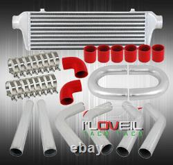 Turbo Racing Jdm Aluminum Intercooler + 2.5 Piping Kit Starter Set Red Couplers