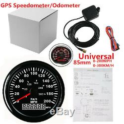 Universal 3-3/8 GPS 200MPH 300KM/H Speedometer Gauge Red LED Backlight For Car