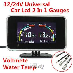 Universal Car 2 in 1 LCD Digital Display Voltmeter Gauge/ Water Temp Temperature
