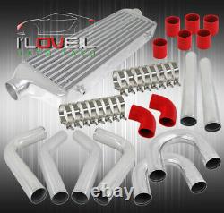 Universal Racing Polish 2.5 In/Out Intercooler + Piping Kit + Red Couplers Hose