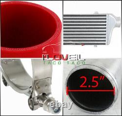 Universal Racing Polish 2.5 In/Out Intercooler + Piping Kit + Red Couplers Hose