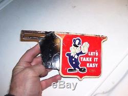 VINTAGE 1940'S FORD LETS TAKE IT EASY POLICEMAN LICENSE PLATE TOPPER auto part