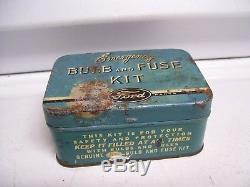 Vintage Ford nos original Emergency bulb Fuse kit tin box auto tool kit promo