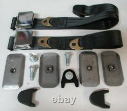 Vintage Non Retractable Black Lap Seat Belt Deluxe 2 Person/Position Kit, 60